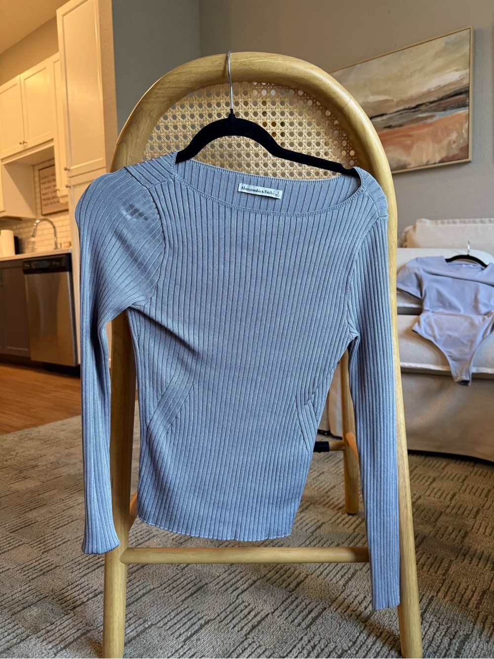 Abercrombie & Fitch Ribbed Long-Sleeve Top in Light Blue
